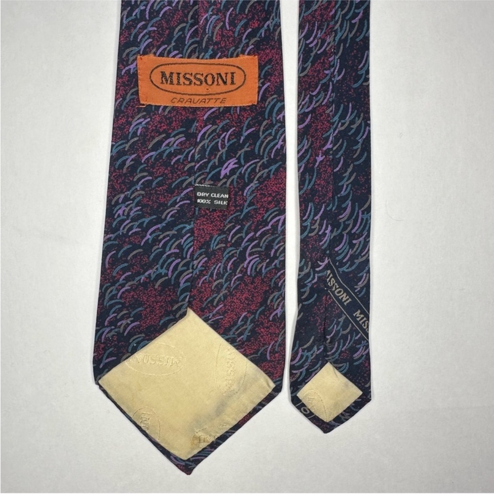 Vintage MISSONI CRAVATTE Vibrant Blue & Purple Abstract Classic Tie, 3.5” - Picture 3 of 6